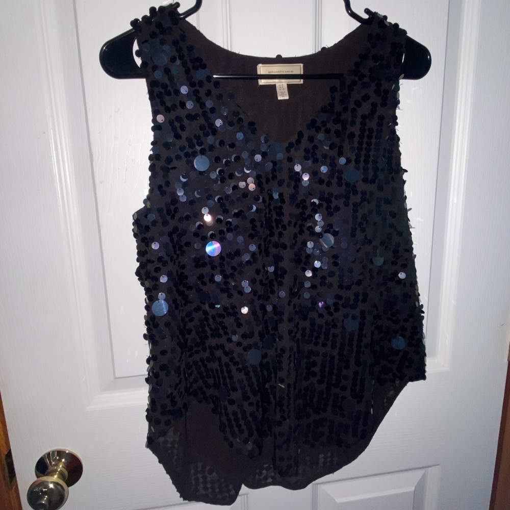 Anthropologie Sequin Moulinette Soeurs Black Tank